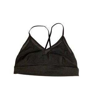 JoyLab Women Charcoal Gray Mesh Trim V-Neck Strappy Sports Bra Athleisure